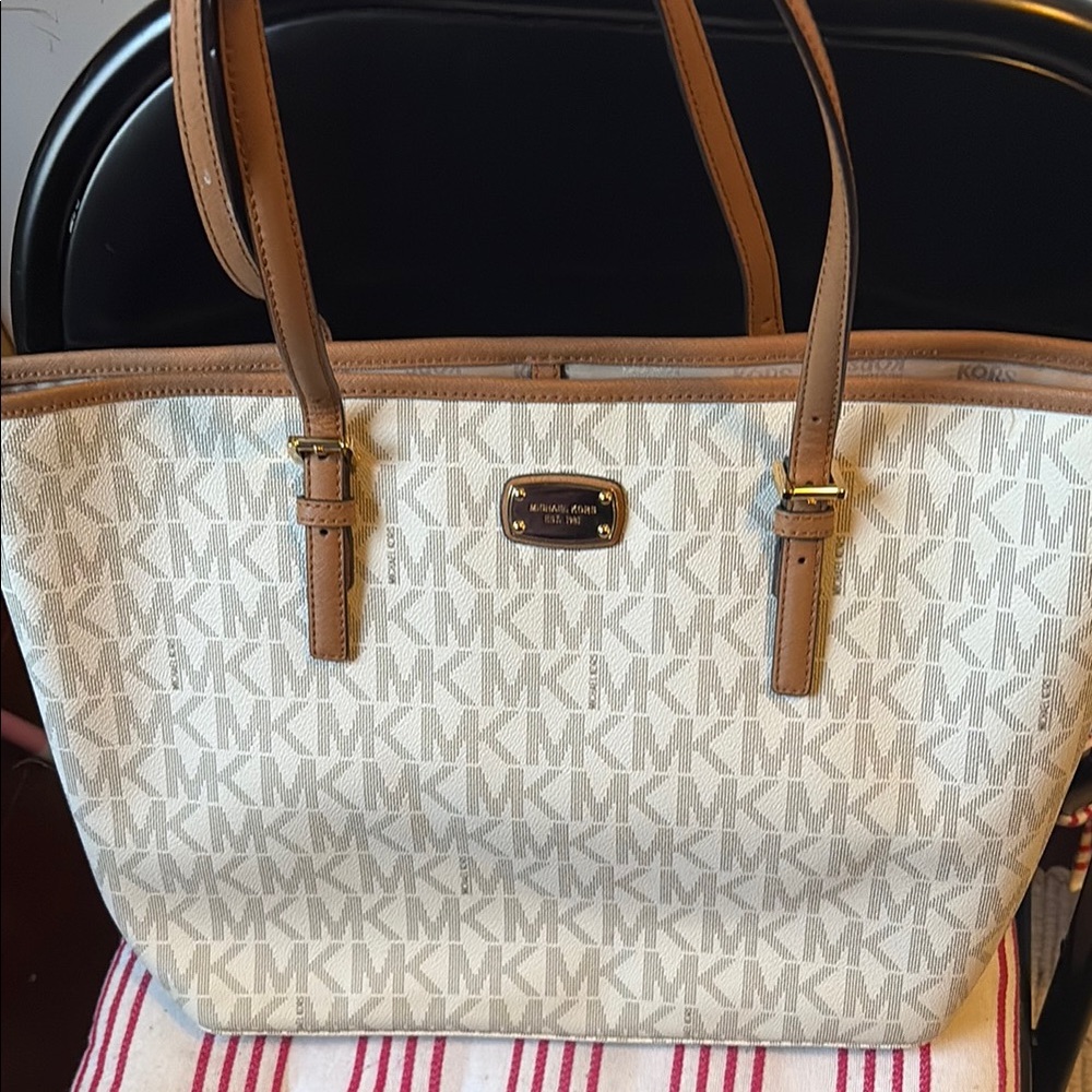 Michael Kors White and Tan Tote Bag